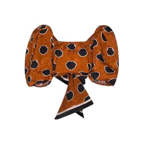 Johanna Ortiz Puffsleeve Tieback Crop Blouse - 2 Havana Rum - Picture 1 of 5